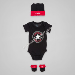 Converse Pack 3 pièces Body + Bonnet + Chaussettes noir et rouge