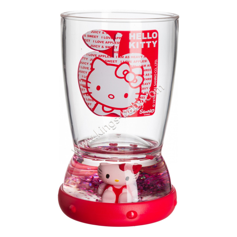 Verre en plastique Hello Kitty avec fond fantaisie transparent et rouge